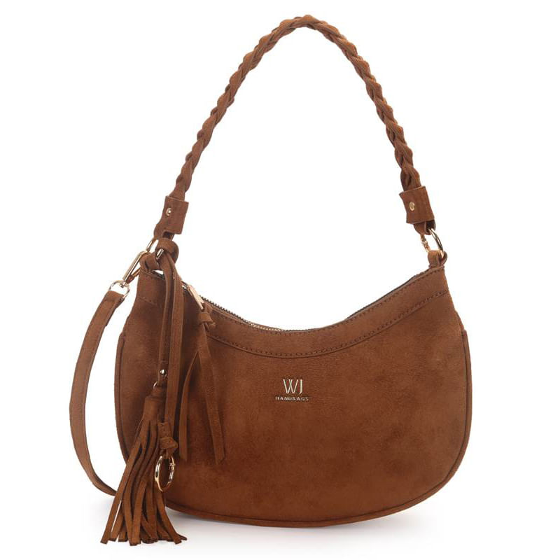 Bolsa de ombro feminina WJ caramelo em material sintético com acabamento que imita camurça